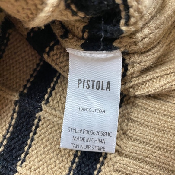 Pistola Tan Noir Stripe Ribbed Cotton Polo Sweater Small - Picture 4 of 11